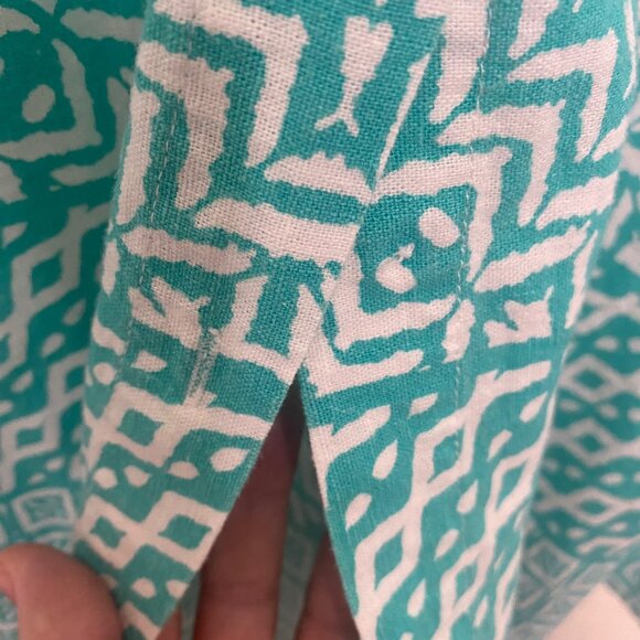 Jessica London Linen Blend Blouse Womens 30 W Plus Size Geometric Roll Tab Sleev - Picture 4 of 15